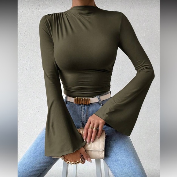 Elegant Blue Long Sleeve Women's Bodysuit Top - Picture 4 of 16